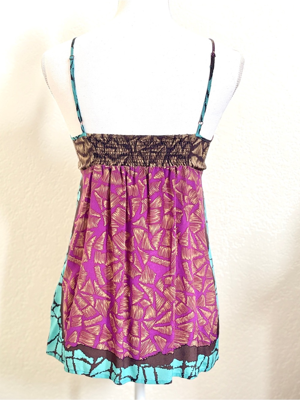 Petticoat Alley Women's silk Turquoise purple print Spaghetti Strap camisole S - Picture 6 of 8